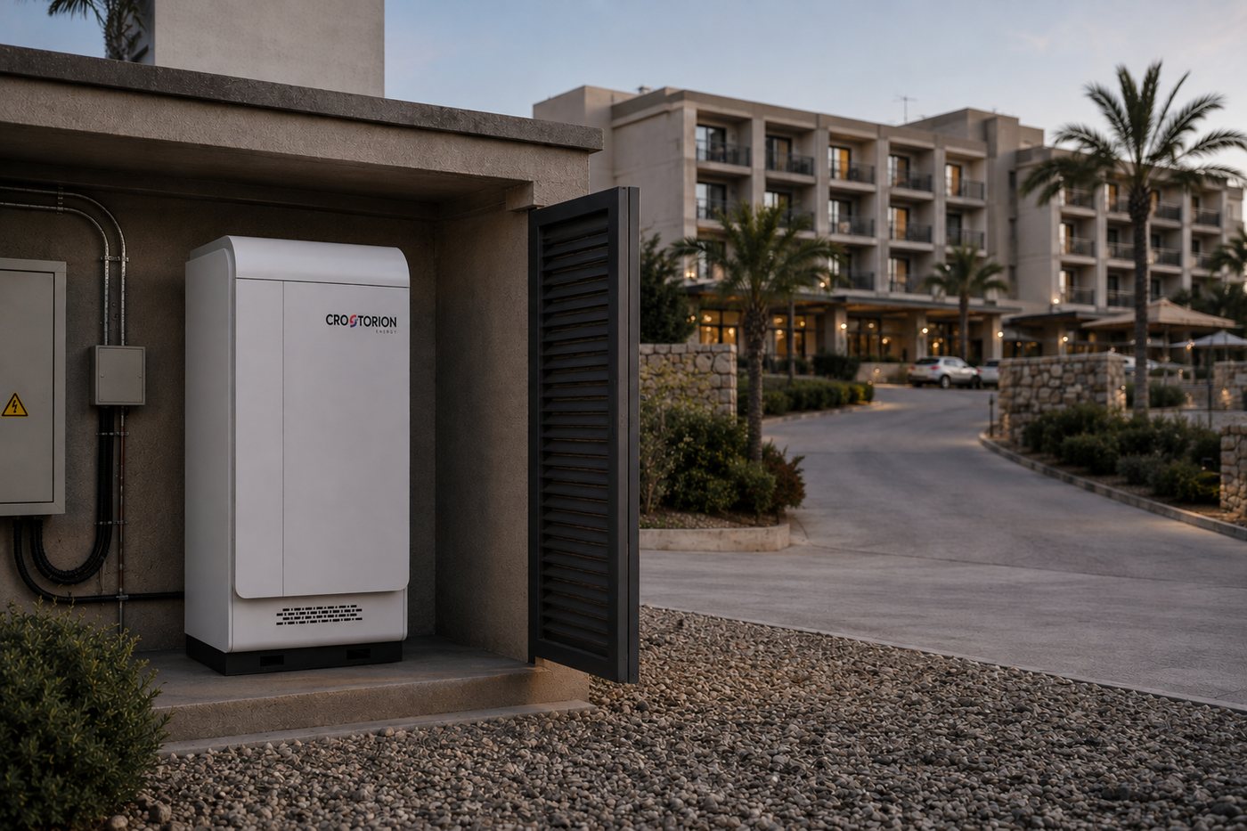 A CROSTORION ESS 261 cabinet installed beside a hotel driveway